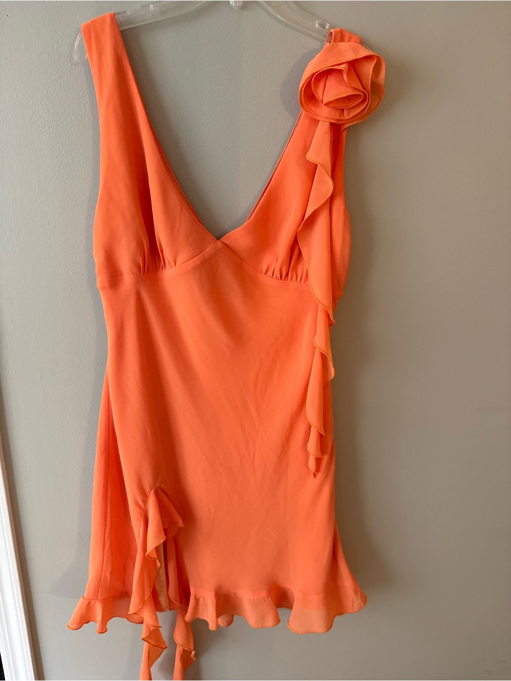 White Fox Boutique Coral Orange Ruffle Mini Dress